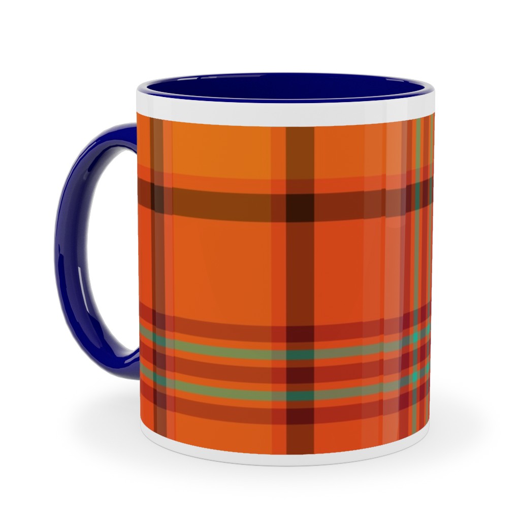 Orange With Black Plaid Ceramic Mug, Blue, , 11oz, Orange, Orange