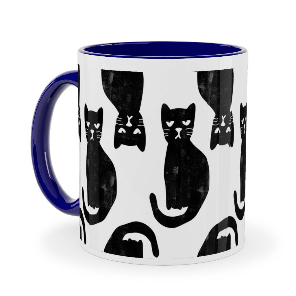 Black Cat Ceramic Mug, Blue,  , 11oz, Black