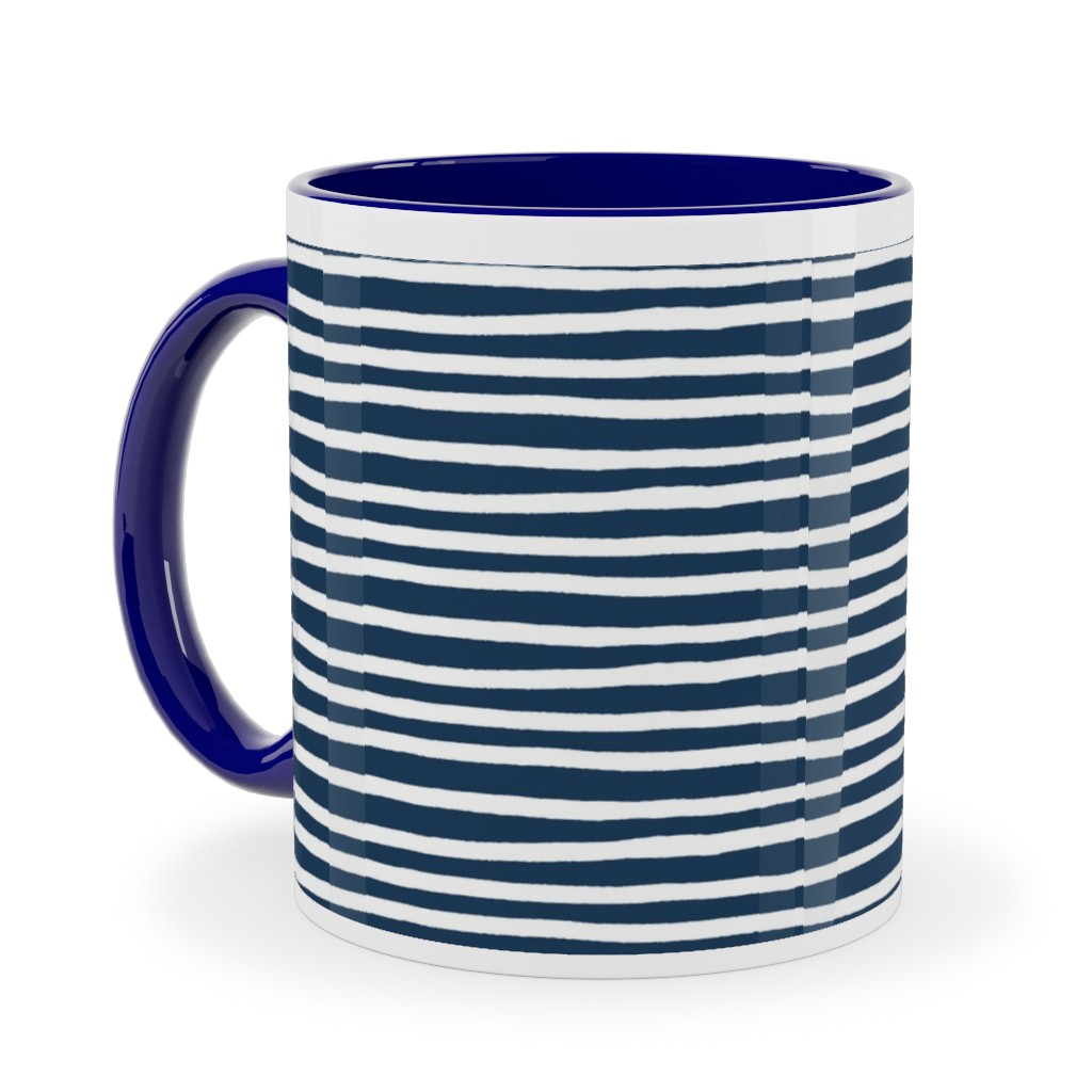 Navy Blue and White Stripes Ceramic Mug, Blue,  , 11oz, Blue