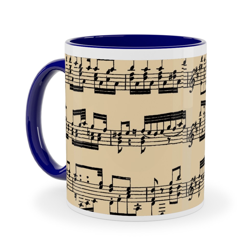 Sheet Music Ceramic Mug, Blue,  , 11oz, Yellow