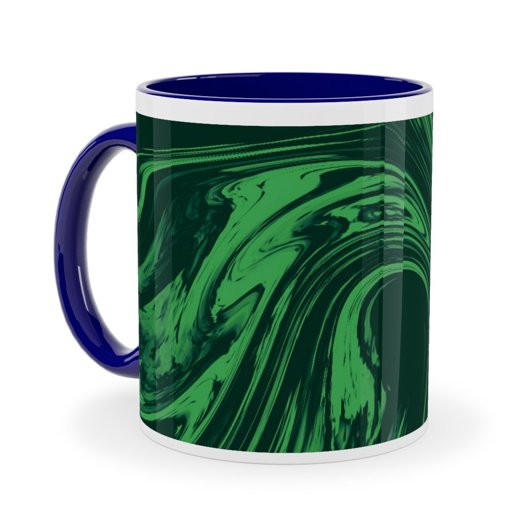 Marbled Paper - Deep Emerald Ceramic Mug, Blue,  , 11oz, Green