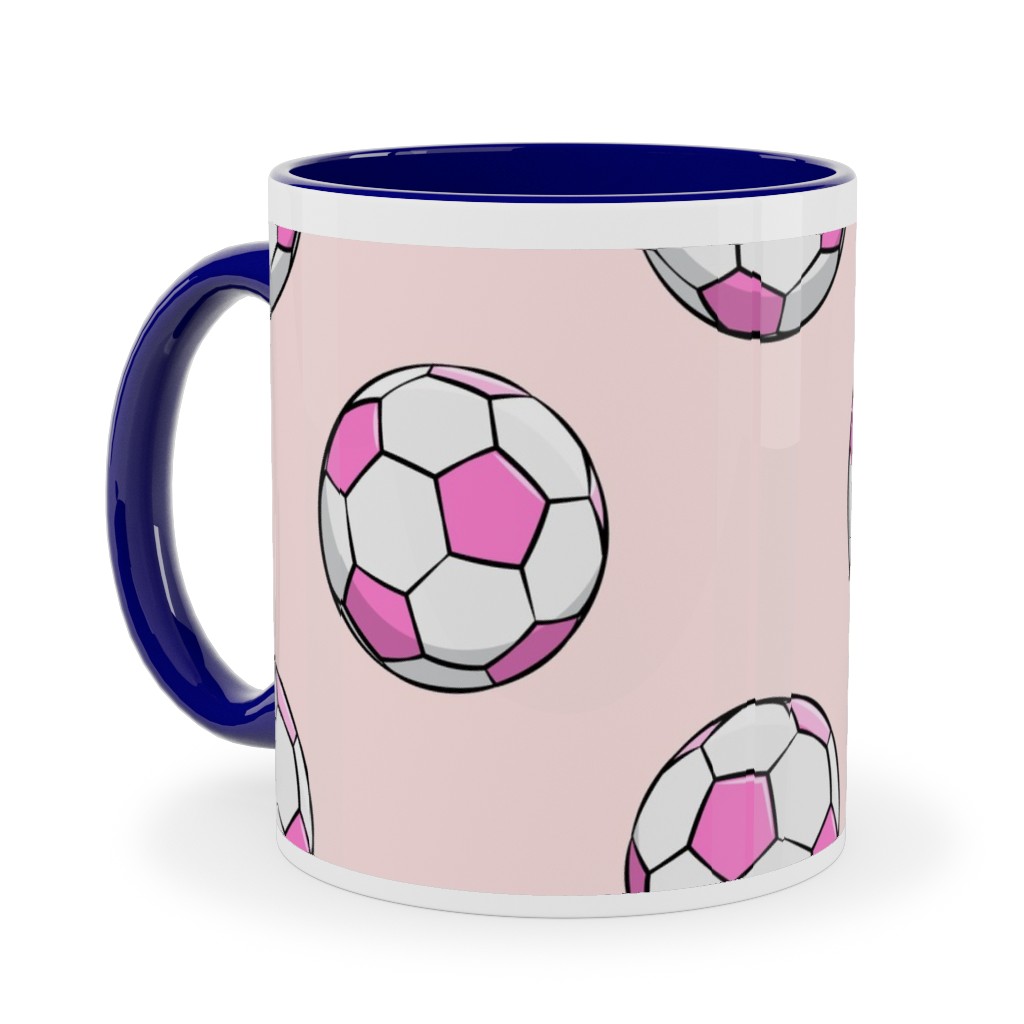 Soccer Balls Ceramic Mug, Blue,  , 11oz, Pink