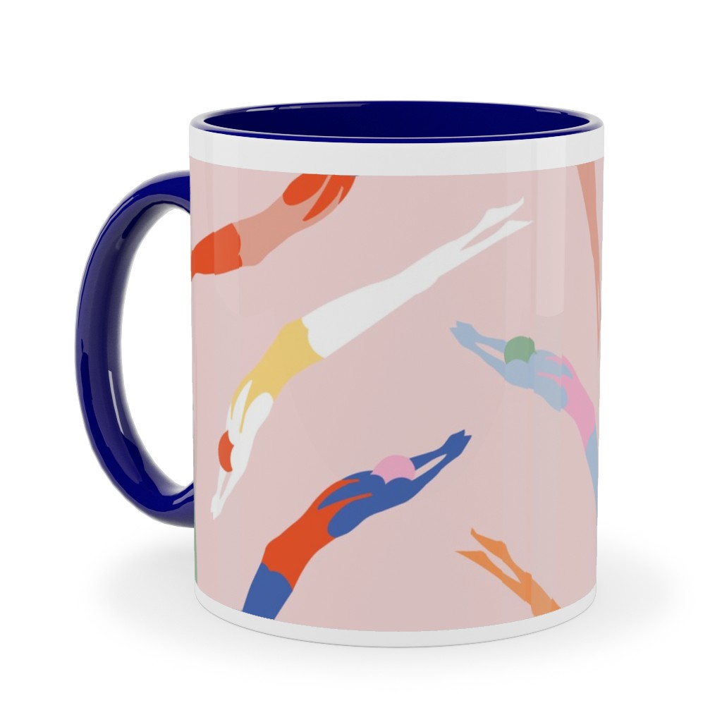 Art Deco Divers - Pink Ceramic Mug, Blue, , 11oz, Pink, Bright Pink
