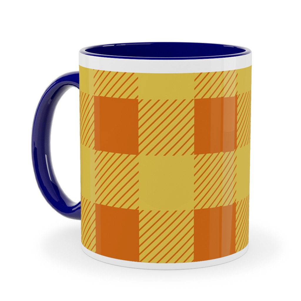 Buffalo Checked Plaid Ceramic Mug, Blue,  , 11oz, Yellow