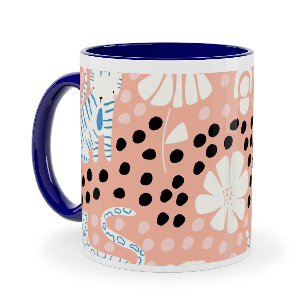Jungle Cats - Pink Ceramic Mug, Blue, , 11oz, Pink, Bright Pink