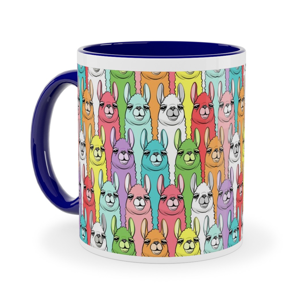 Rainbow Llamas - Multi Ceramic Mug, Blue,  , 11oz, Multicolor