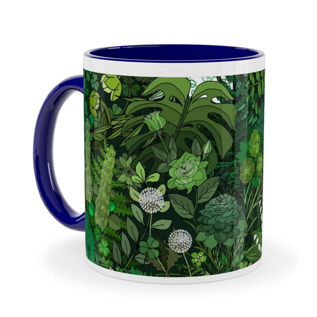 Irish Unicorn in a Green Garden Ceramic Mug, Blue, , 11oz, Green, Classic Green