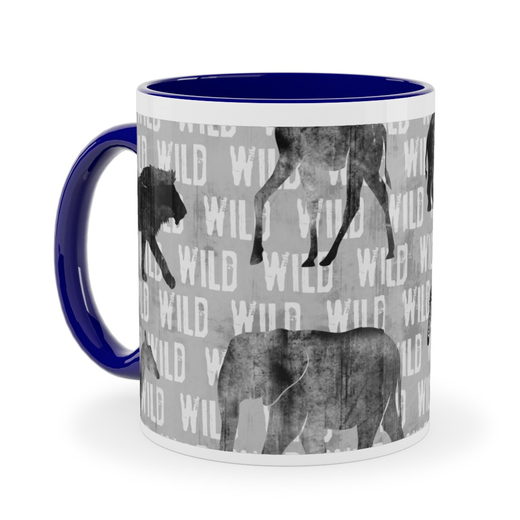 Wild Safari Animals - Grey Ceramic Mug, Blue,  , 11oz, Gray