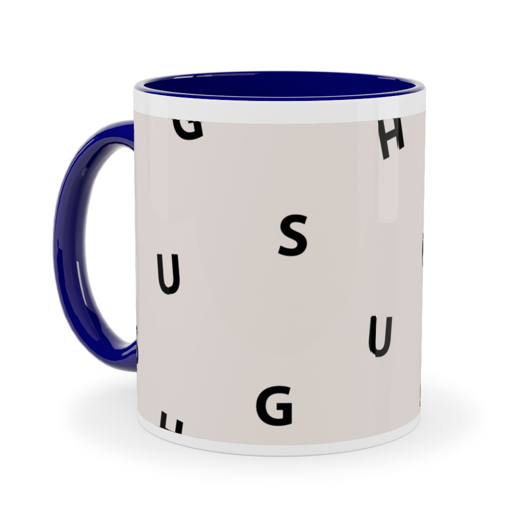 Sweet Hugs Typography - Pale Nude Ceramic Mug, Blue, , 11oz, Beige, Pearl