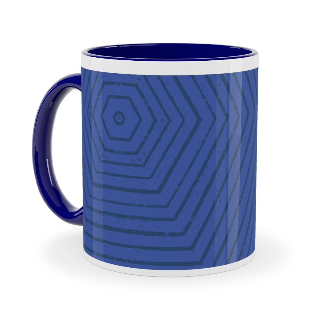 Concentric Hexagons - Cobalt Ceramic Mug, Blue, , 11oz, Blue, True Blue