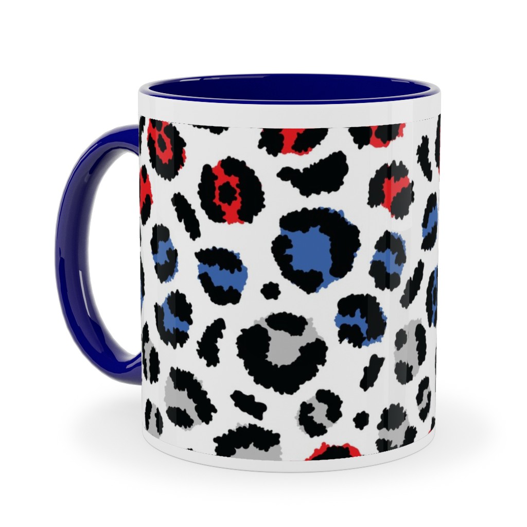 Patriotic Leopard Ceramic Mug, Blue, , 11oz, Multicolor
