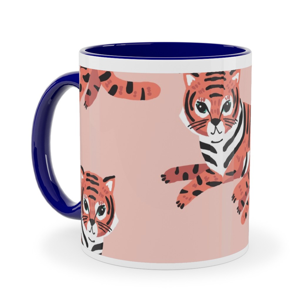 Jungle Tigers - Blush and Coral Ceramic Mug, Blue,  , 11oz, Pink