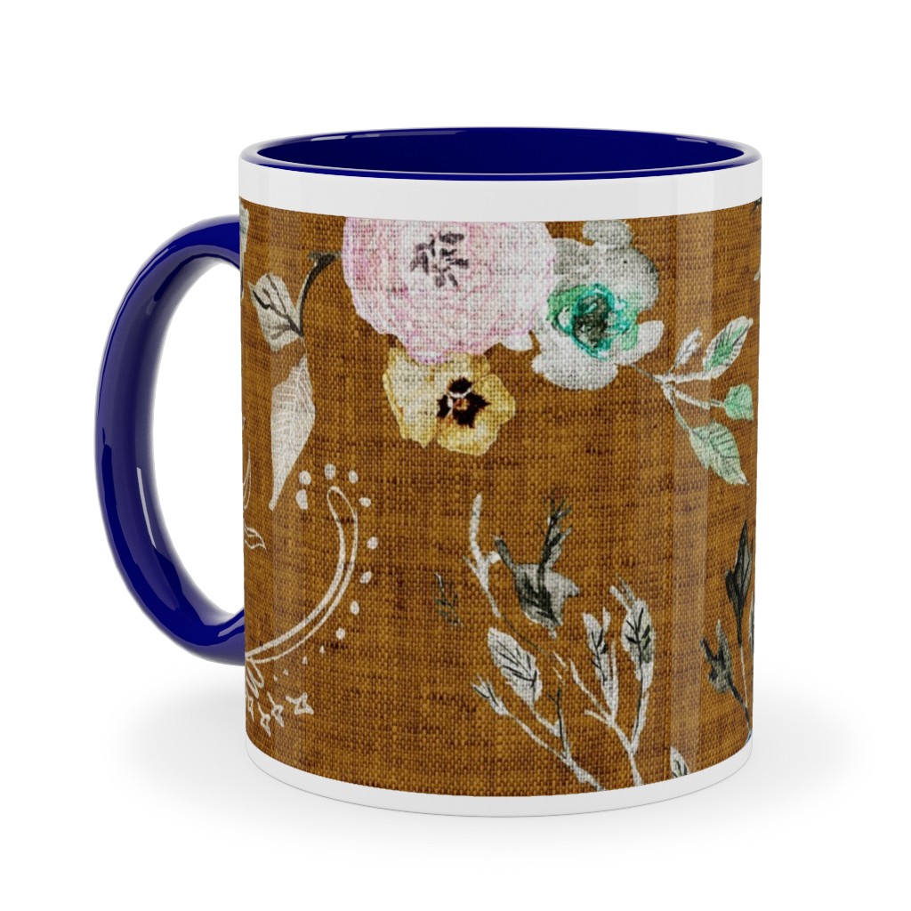 La Boheme Floral - Russet Ceramic Mug, Blue,  , 11oz, Brown