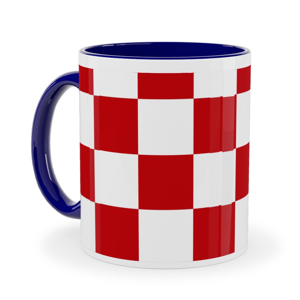 Checkerboard - Red and White Ceramic Mug, Blue, , 11oz, Red, Red