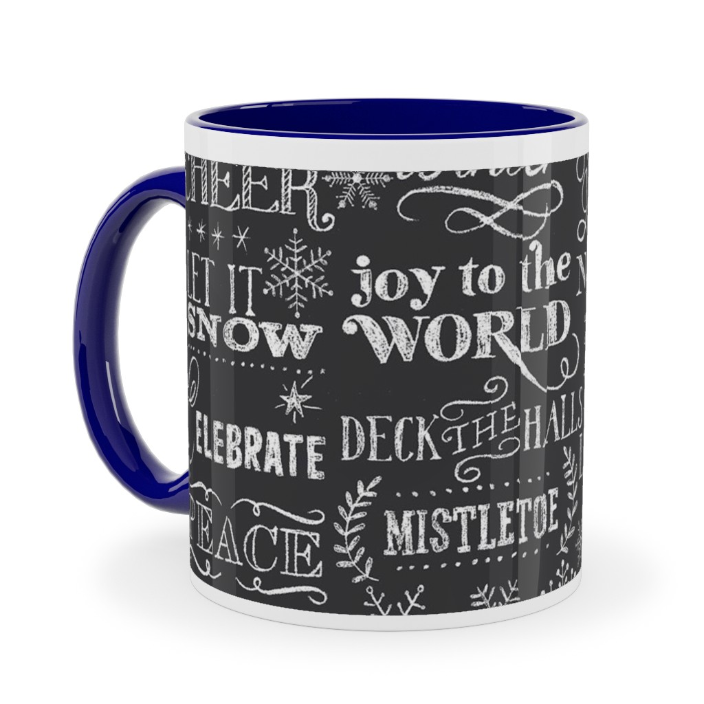 Christmas Sayings in Chalk Ceramic Mug, Blue,  , 11oz, Gray