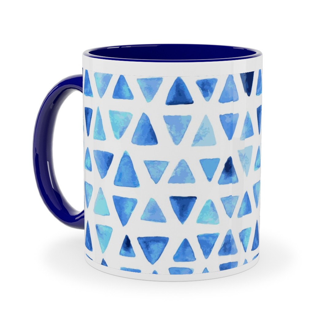 Watercolor Triangles - Blue Ceramic Mug, Blue,  , 11oz, Blue