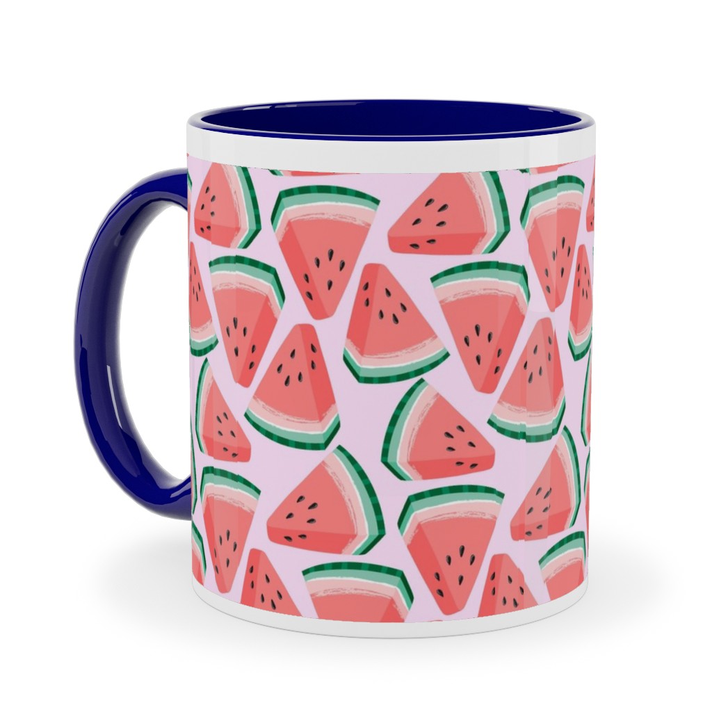 Watermelon Slices - Pink Ceramic Mug, Blue,  , 11oz, Pink