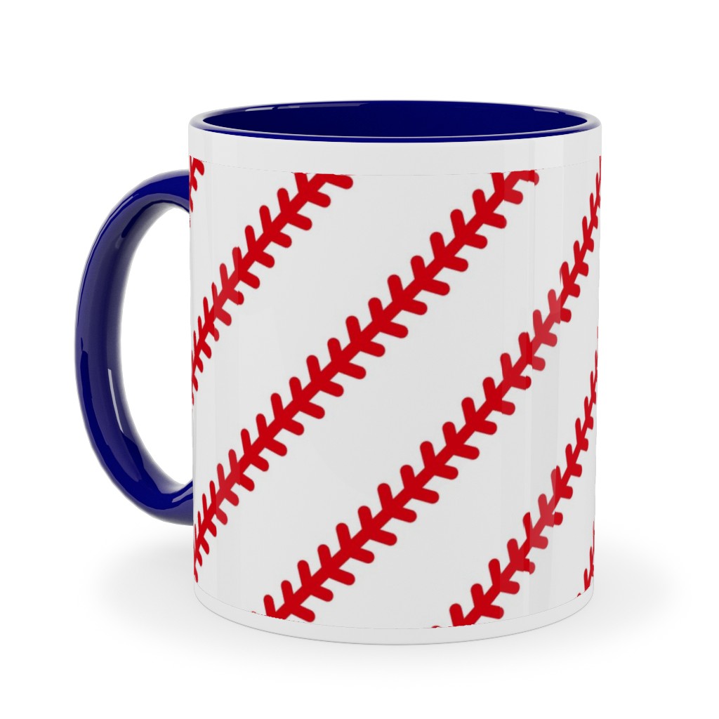 Baseball Stitch - Baseball - White Ceramic Mug, Blue, , 11oz, Red, Red