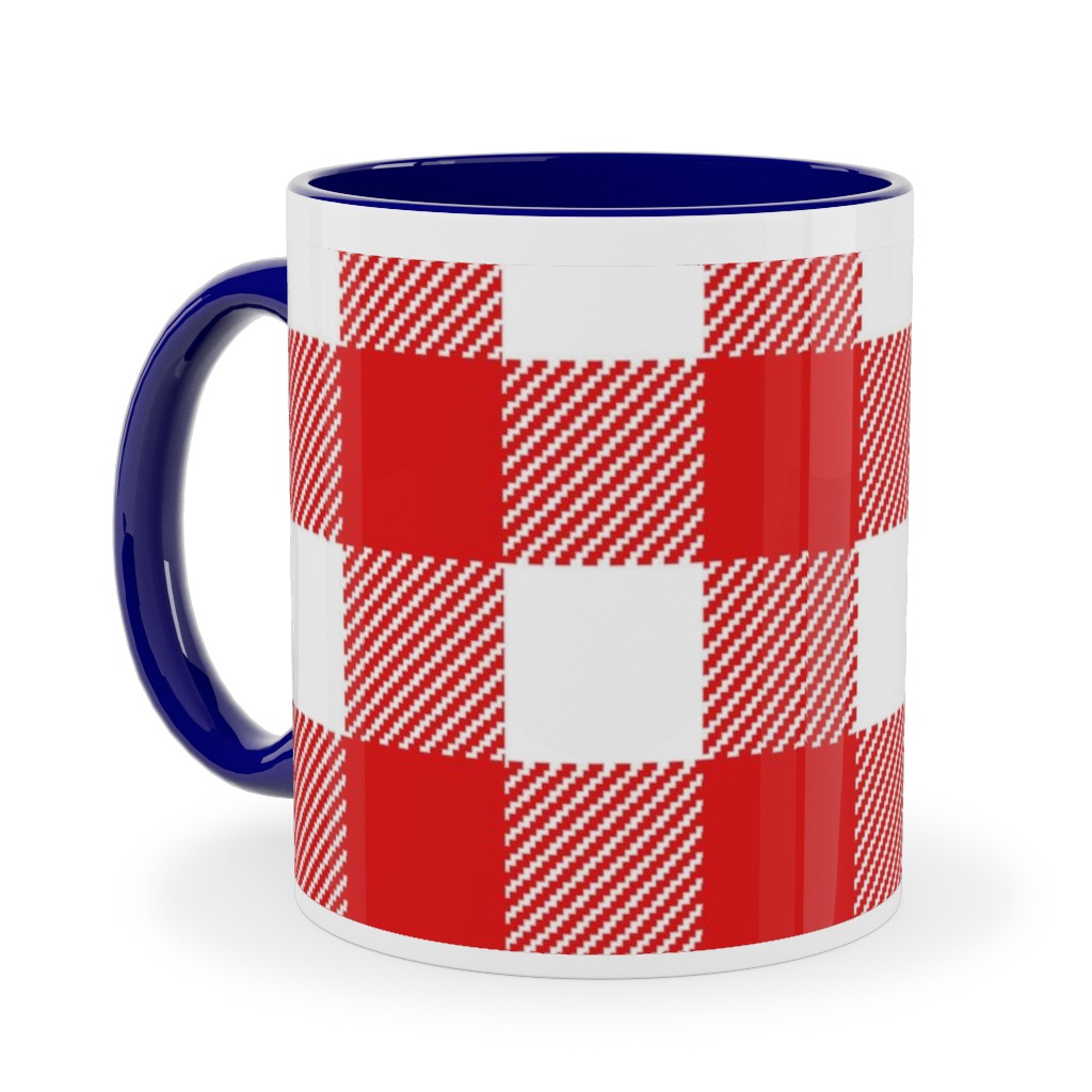 Buffalo Plaid Ceramic Mug, Blue, , 11oz, Red, Firecracker