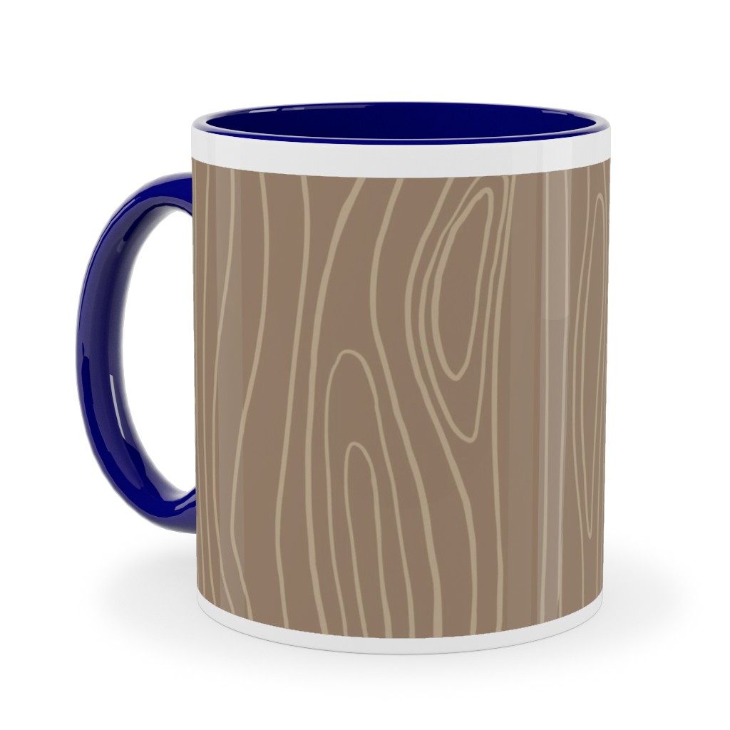 Wood Grain Ceramic Mug, Blue, , 11oz, Brown, Cafe