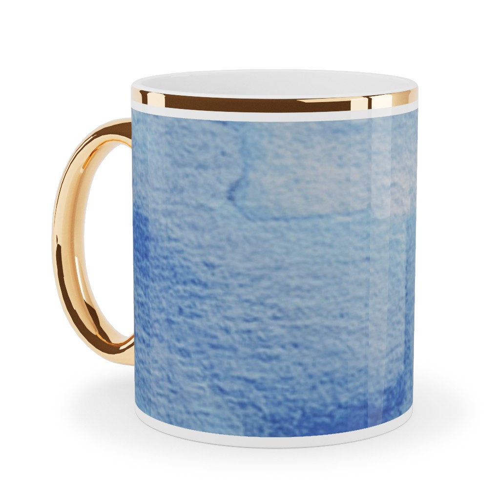 Watercolor Rorscharch - Blue Ceramic Mug, Gold Handle, , 11oz, Blue, True Blue