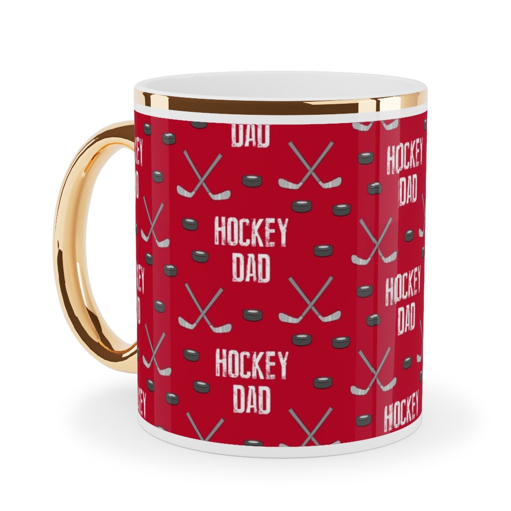 Hockey Dad - Red Ceramic Mug, Gold Handle,  , 11oz, Red