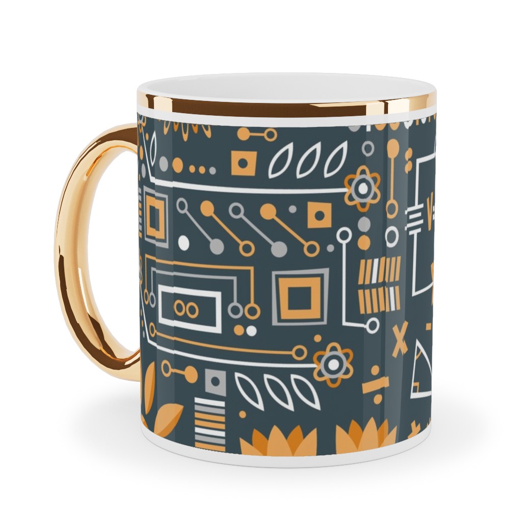 Flowers and Stem Ceramic Mug, Gold Handle, , 11oz, Yellow, Eggyolk