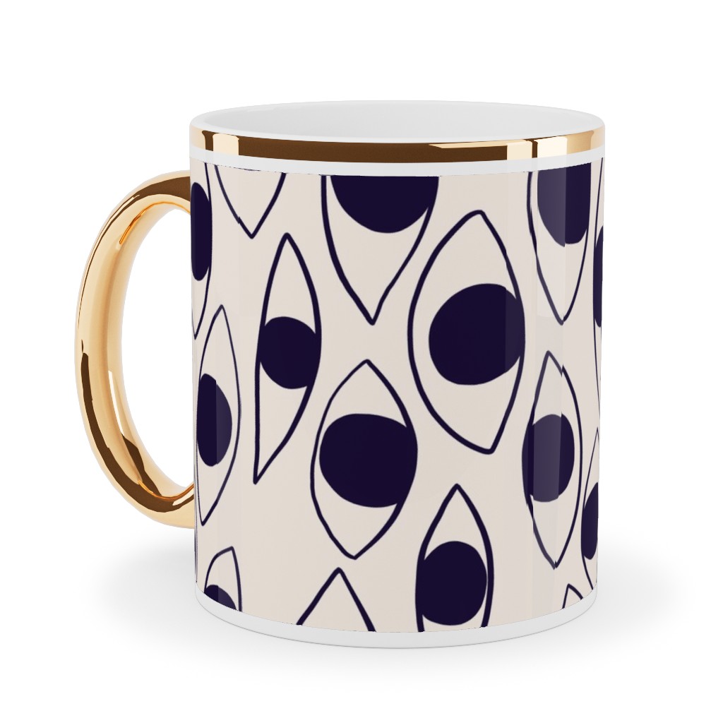 Eye White - Light Ceramic Mug, Gold Handle,  , 11oz, White