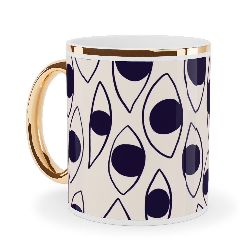 Eye White - Light Ceramic Mug, Gold Handle, , 11oz, White, White