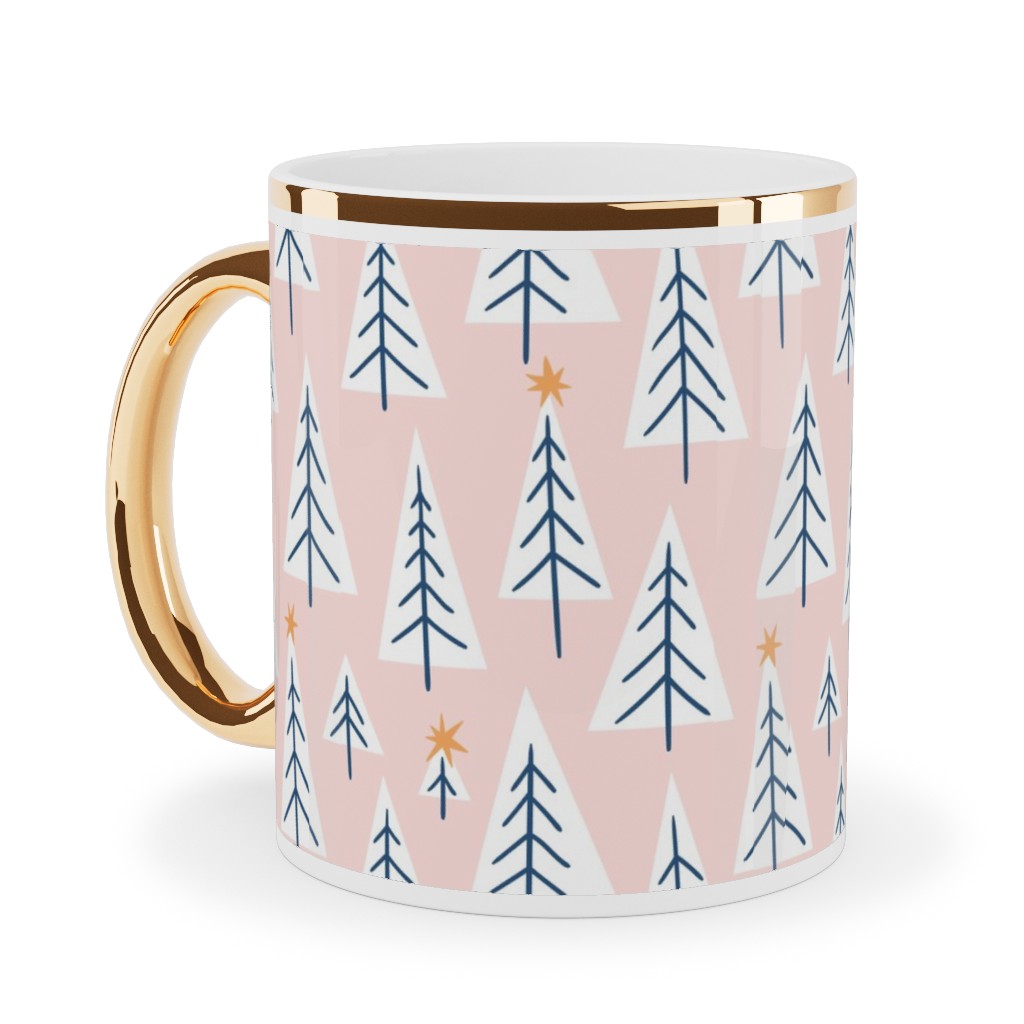 Christmas Forest - Pink Ceramic Mug, Gold Handle,  , 11oz, Pink