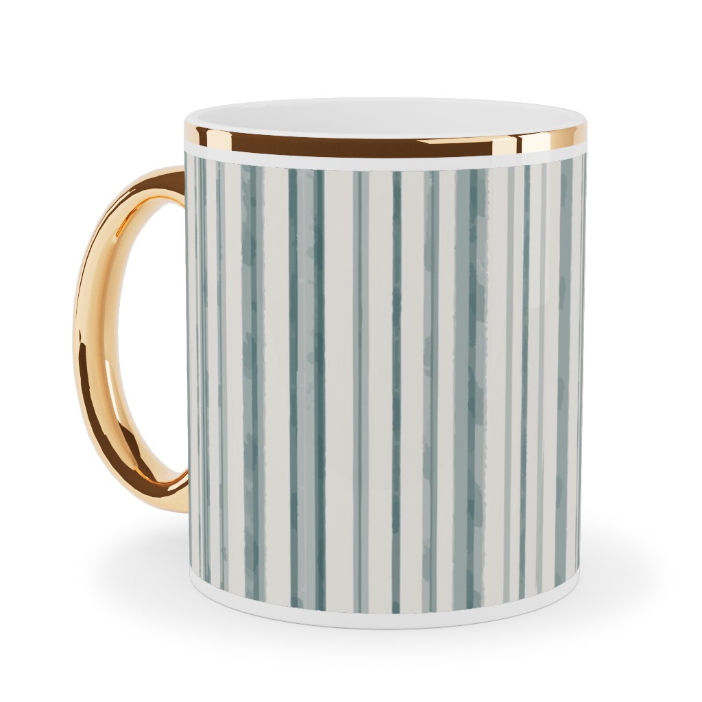 Dreamy Watercolor Stripe Ceramic Mug, Gold Handle,  , 11oz, Green