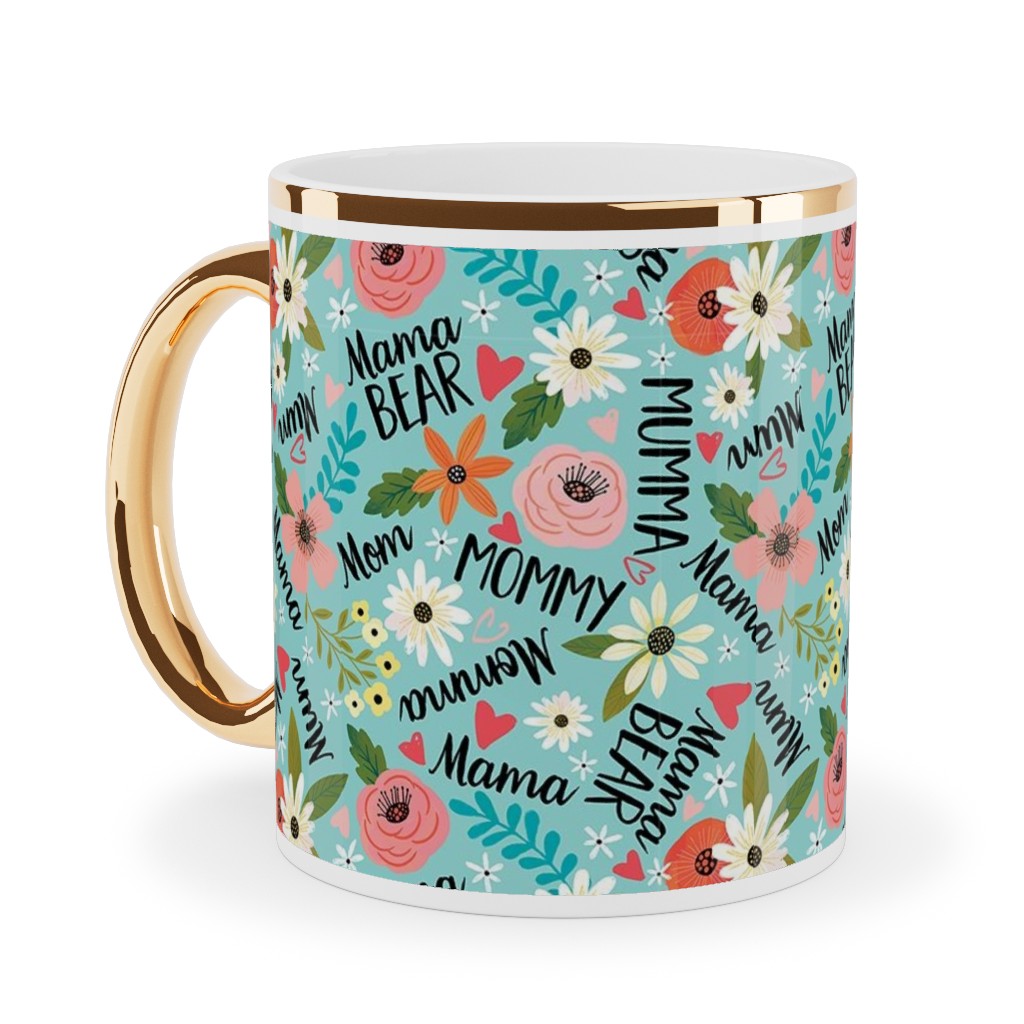 Mom's the Word - Multi on Blue Ceramic Mug, Gold Handle, , 11oz, Blue, True Blue