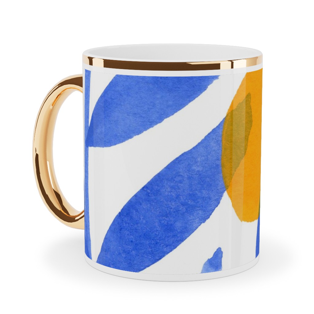 Modern Lemons Block - Blue and Orange Ceramic Mug, Gold Handle, , 11oz, Blue, True Blue