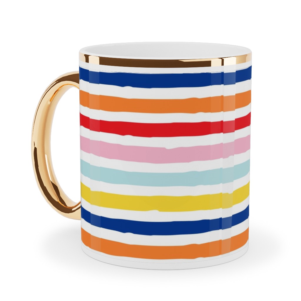 Imperfect Stripes - Multi Ceramic Mug, Gold Handle, , 11oz, Multicolor