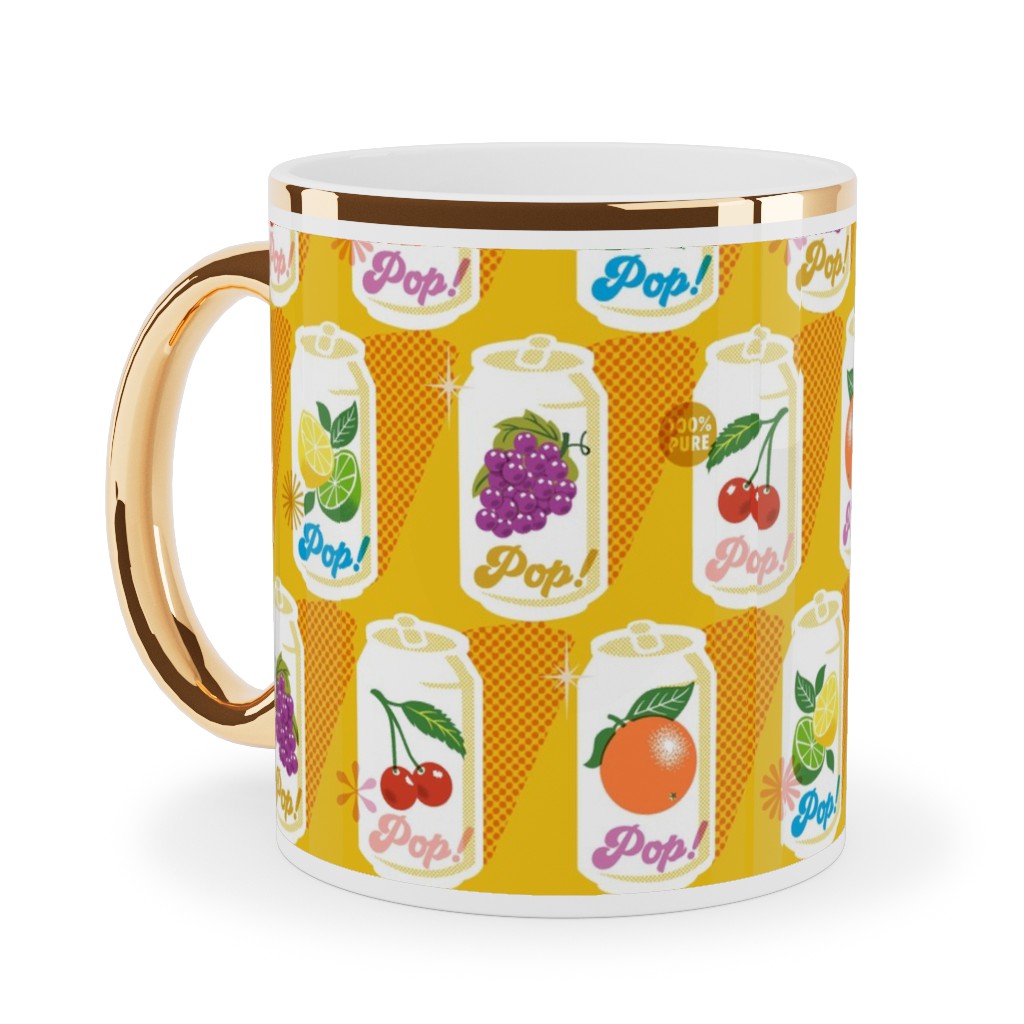 Fruit Pop! Ceramic Mug, Gold Handle, , 11oz, Yellow, Citrus Bliss