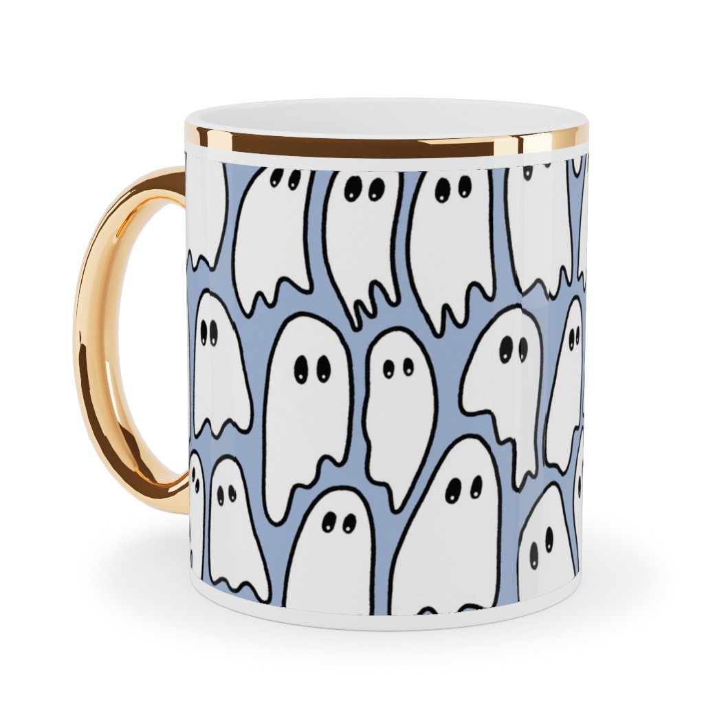Ghosted Ceramic Mug, Gold Handle, , 11oz, Blue, Glacier