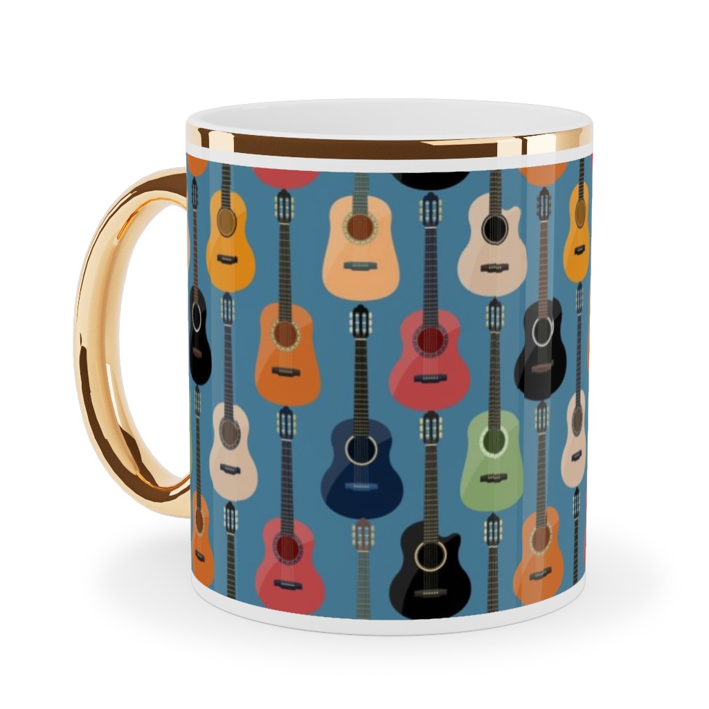 Guitars - Blue Ceramic Mug, Gold Handle, , 11oz, Blue, True Blue