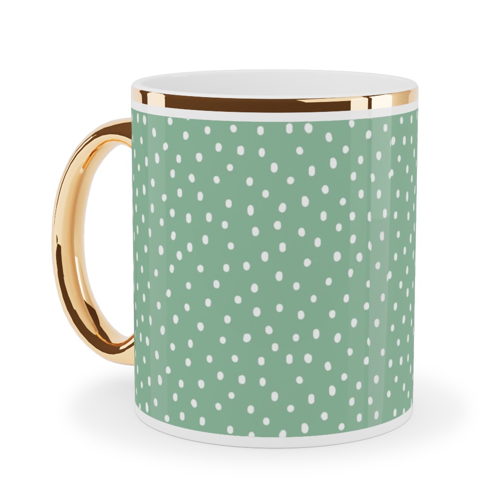 Joyful Bright Dots - Green Ceramic Mug, Gold Handle,  , 11oz, Green