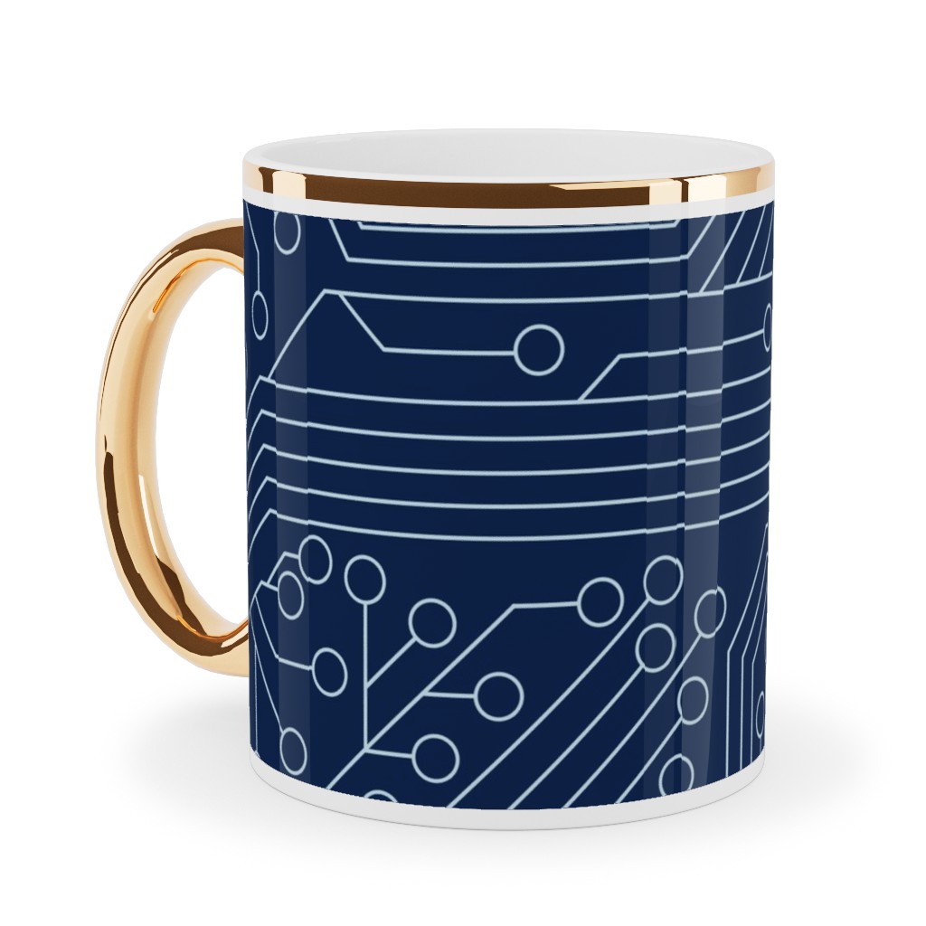 Motherboard Computer Science Ceramic Mug, Gold Handle, , 11oz, Blue, Nautical