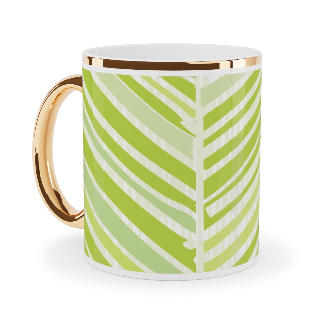Herringbone Hues of Green Ceramic Mug, Gold Handle, , 11oz, Green, Classic Green