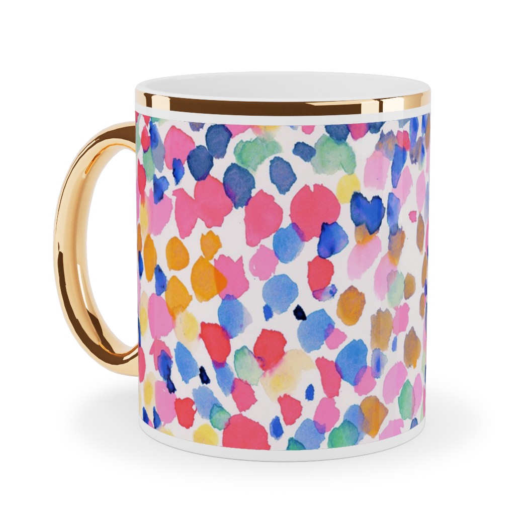 Lighthearted Pastel - Multi Ceramic Mug, Gold Handle,  , 11oz, Multicolor