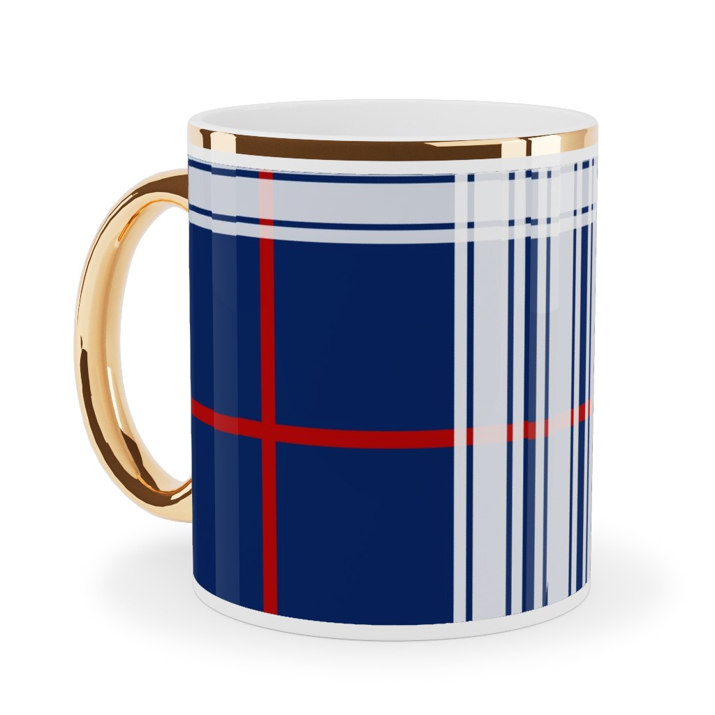 Myrtle Beach Tartan - Multi Ceramic Mug, Gold Handle, , 11oz, Blue, True Blue