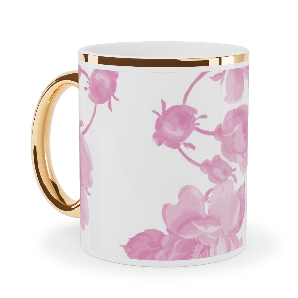 Saint Colette June Roses - Pink Ceramic Mug, Gold Handle,  , 11oz, Pink
