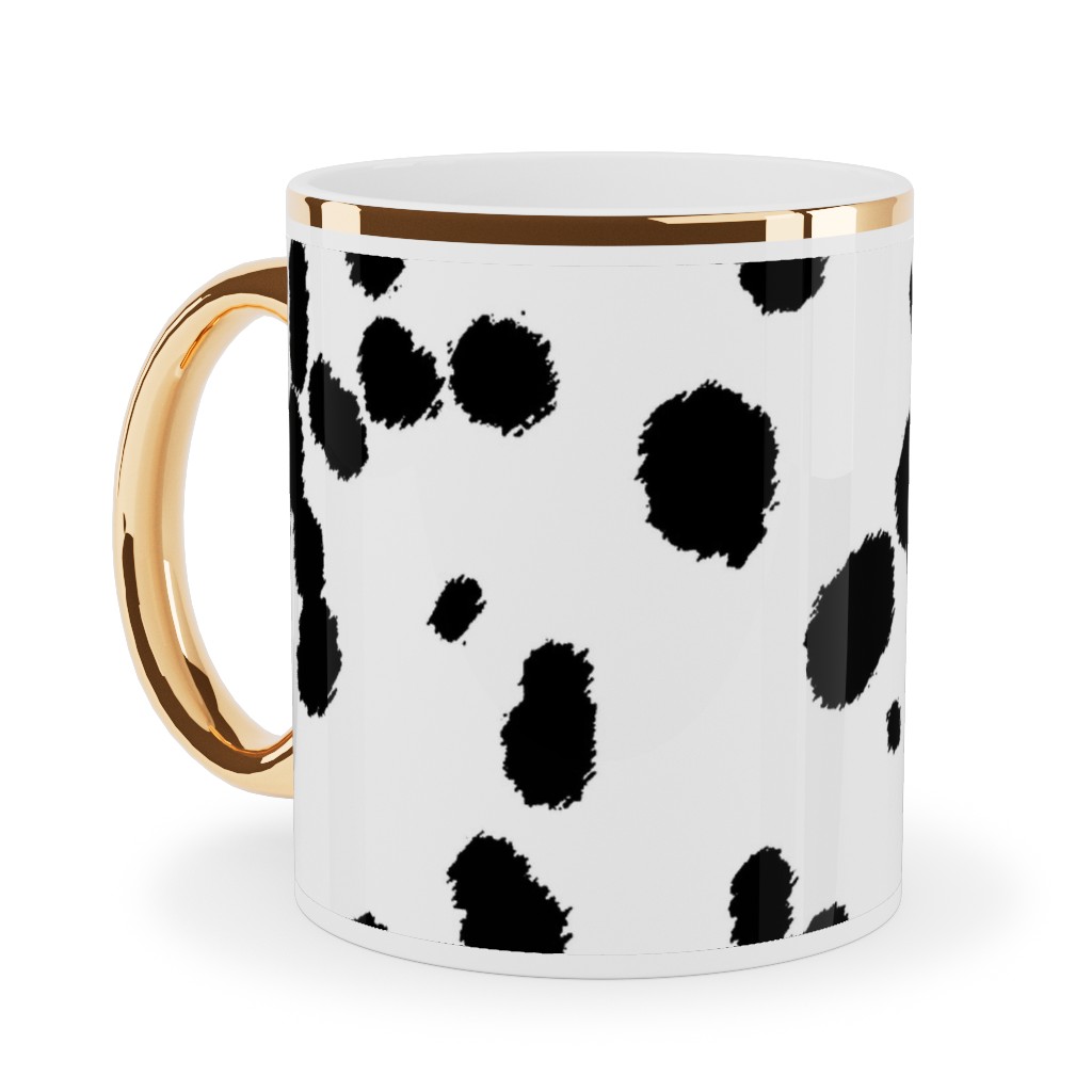 Dalmatian Spots Ceramic Mug, Gold Handle,  , 11oz, White