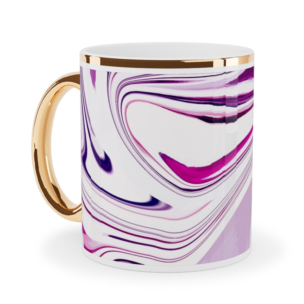 Marble - Mulberry Ceramic Mug, Gold Handle,  , 11oz, Pink