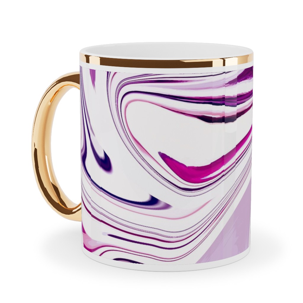 Marble - Mulberry Ceramic Mug, Gold Handle, , 11oz, Pink, Bright Pink