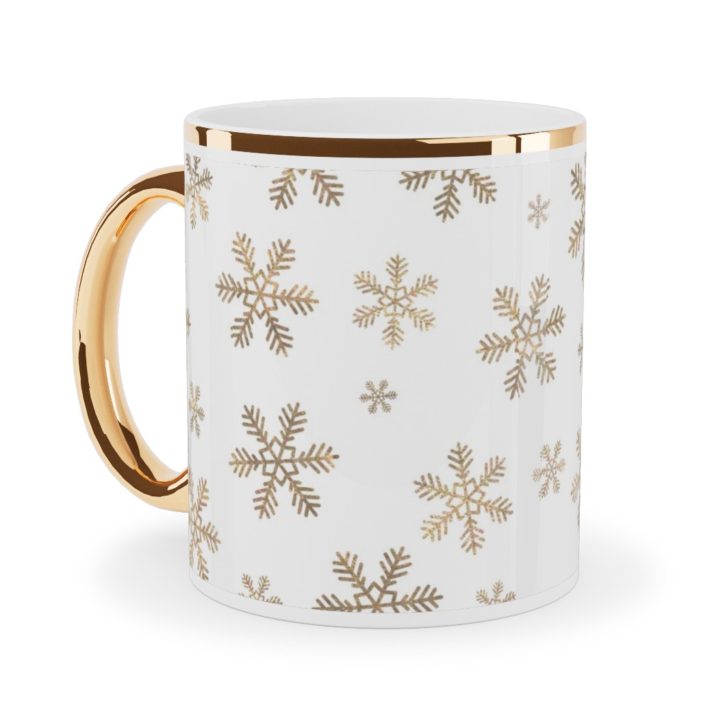 Holiday Snowflakes - Gold Ceramic Mug, Gold Handle, , 11oz, Yellow