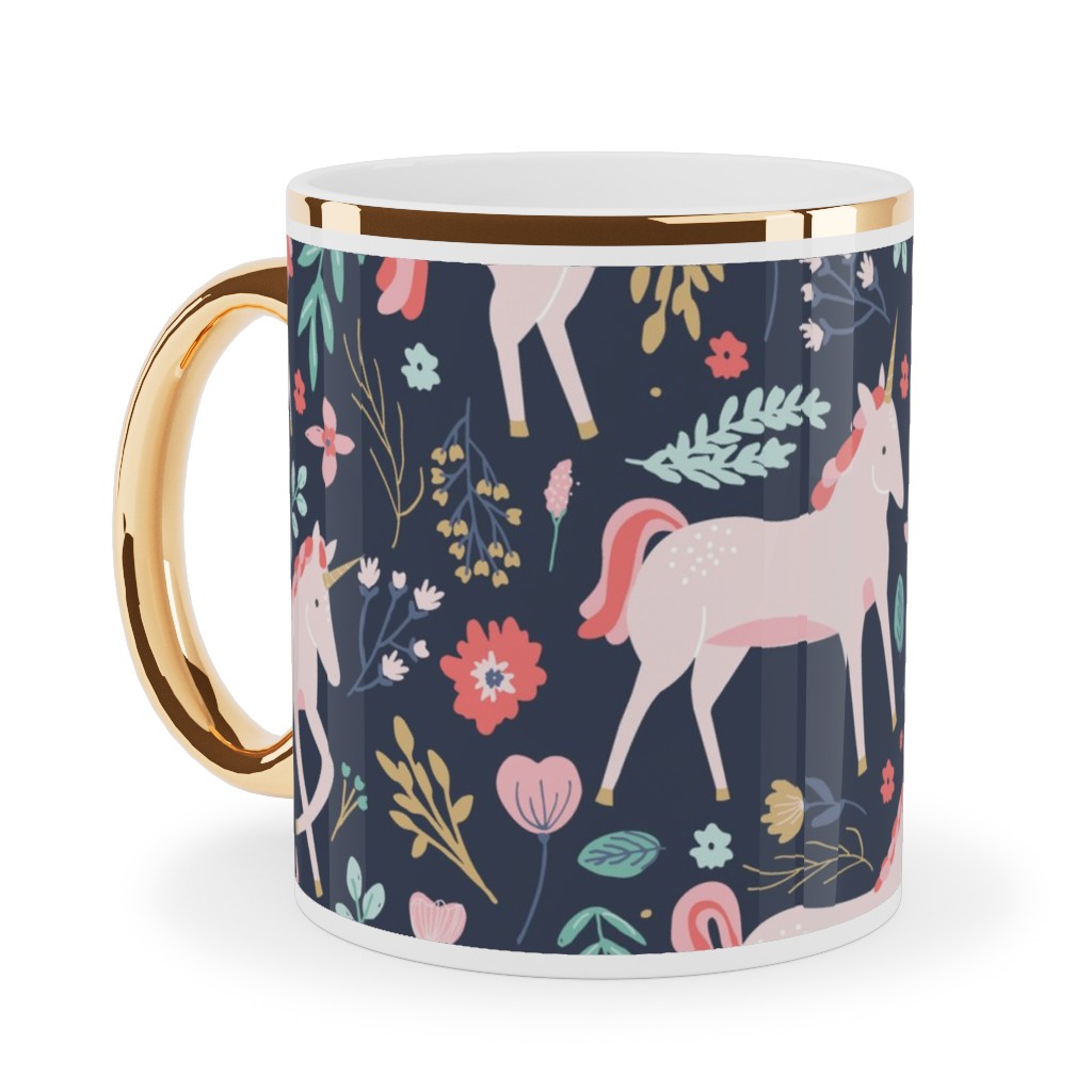 Unicorn Fields Ceramic Mug, Gold Handle,  , 11oz, Multicolor