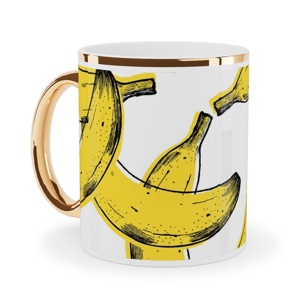 Banana Ceramic Mug, Gold Handle,  , 11oz, Yellow