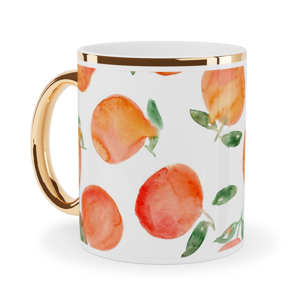 Watercolor Oranges - Orange Ceramic Mug, Gold Handle,  , 11oz, Orange